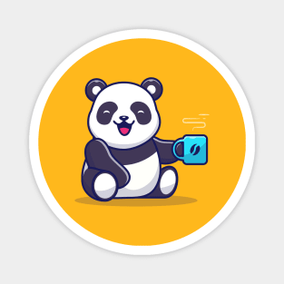 Cute Panda Holding Cup of Coffee Magnet